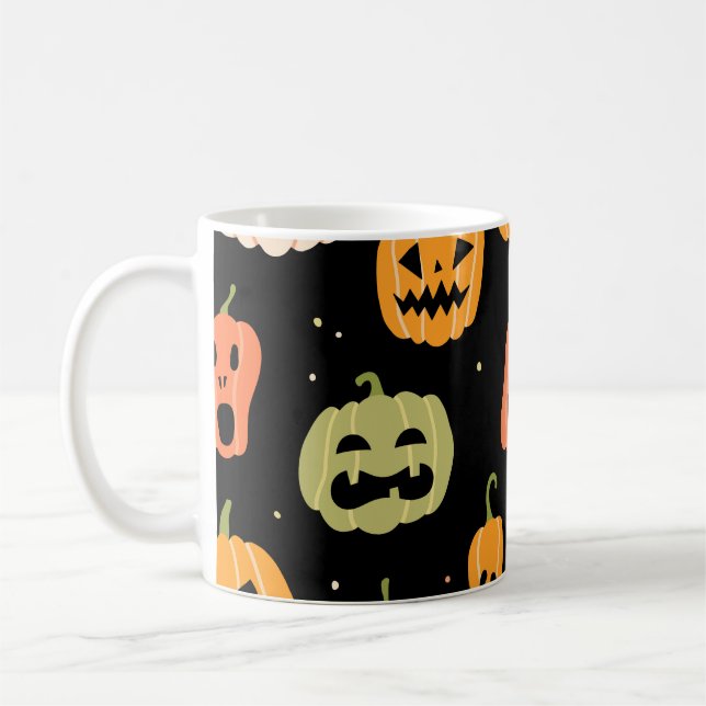 Spooky Elegance: Halloween Pumpkin Art Kaffemugg (Vänster)