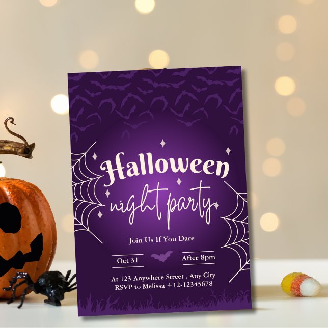 Spooky Elegant Lila Halloween Night Party Inbjudningar (Skapare uppladdad)