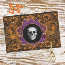 Spooky Elegant Orange Hallloween Skull på Damask