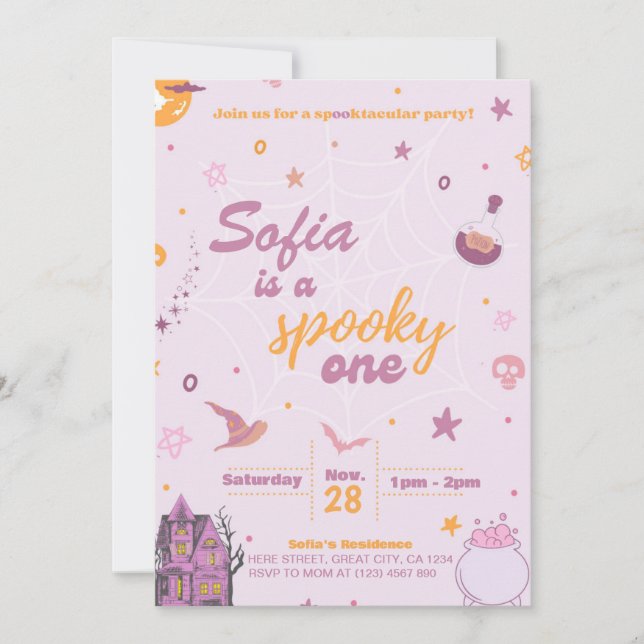 Spooky En födelsedag: bjud in Rosa Modern för flic Inbjudningar (Framsida)