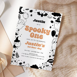 Spooky En Orange Ghost Halloween Birthday Inbjudningar
