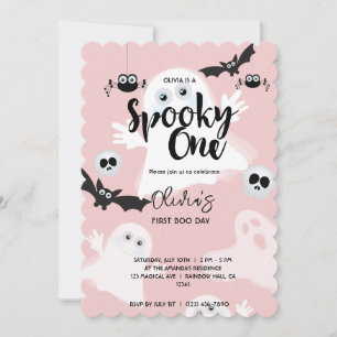 Spooky En Rosa 1:a födelsedag Ghost Girls Hallowee Inbjudningar