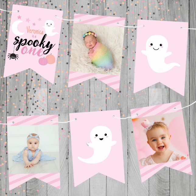 Spooky En Rosa första födelsedag Vimplar (Spooky One Birthday Banner)