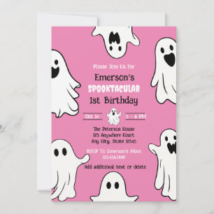 Spooky En Rosa Ghost Birthday Inbjudningar
