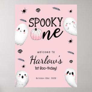 Spooky En Rosa Ghost Halloween Birthday Välkommen Poster