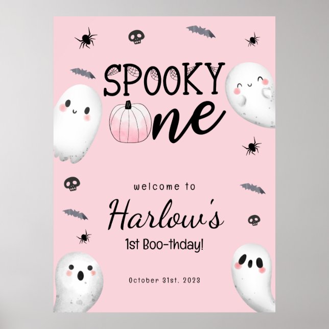 Spooky En Rosa Ghost Halloween Birthday Välkommen Poster (Framsidan)