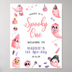 Spooky En Rosa Halloween 1:a födelsedag Välkommen Poster