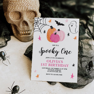 Spooky En Rosa Halloween 1:a födelsedagen Inbjudningar