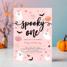 Spooky En Rosa Halloween Cute Ghost 1:a födelsedag Inbjudningar