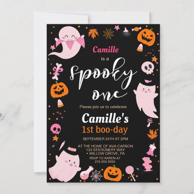 Spooky En söt spöke Halloween-Födelsedagsfest Inbjudningar (Framsida)