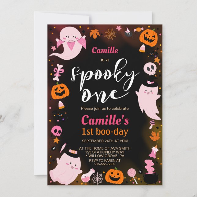 Spooky En söt spöke Halloween-Födelsedagsfest Inbjudningar (Framsida)