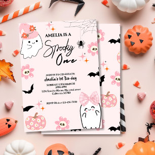 Spooky en söt spökflicka i Rosa första födelsedag Inbjudningar