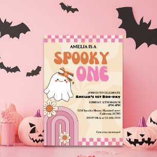 Spooky en söt spökflicka i Rosa första födelsedag Inbjudningar