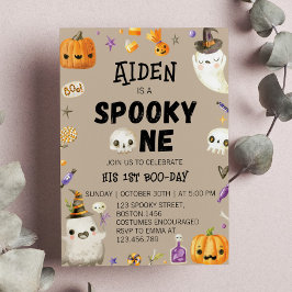 Spooky En Vintage Halloween Ghost Birthday Inbjudningar
