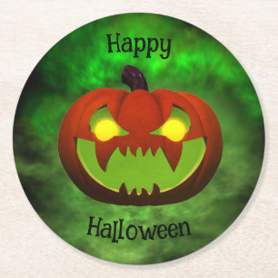 Spooky Evil Halloween Pumpkin Underlägg Papper Rund