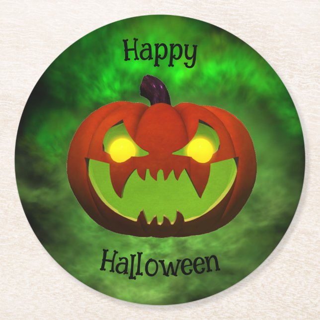 Spooky Evil Halloween Pumpkin Underlägg Papper Rund (Framsidan)