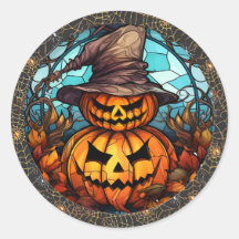 Spooky Fågelskrämma och Pumpkin Halloween Sticker