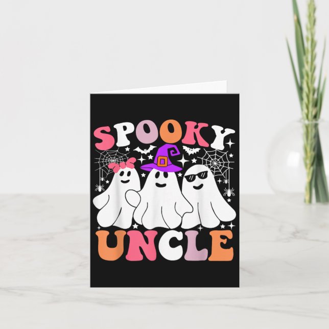 Spooky farbror Funny Ghost Halloween Costume Kort (Framsida)