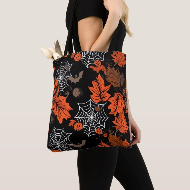 Spooky festive orange Black vibrant Halloween Tygkasse (Närbild)