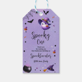 Spooky First Birthday Halloween fest Lila Presentetikett