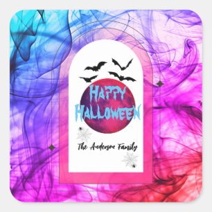 Spooky Fladdermus Familj Namn Colorful Happy hallo Fyrkantigt Klistermärke