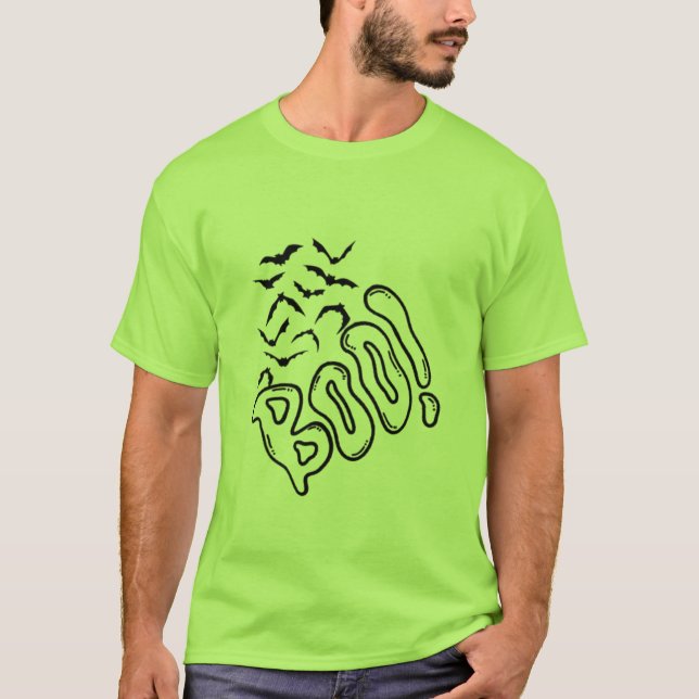 Spooky Fladdermus och Boo Halloween Design Design T Shirt (Framsida)