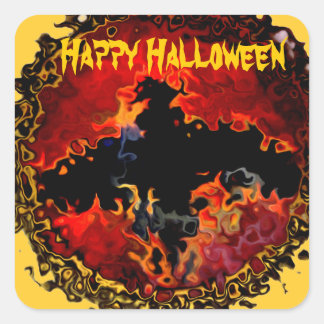 Spooky Fladdermus på Fire Halloween Fyrkantigt Klistermärke