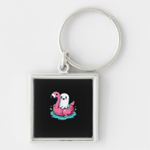 Spooky Flamingo Funny Spooky Summer Summerween Fyrkantig Silverfärgad Nyckelring