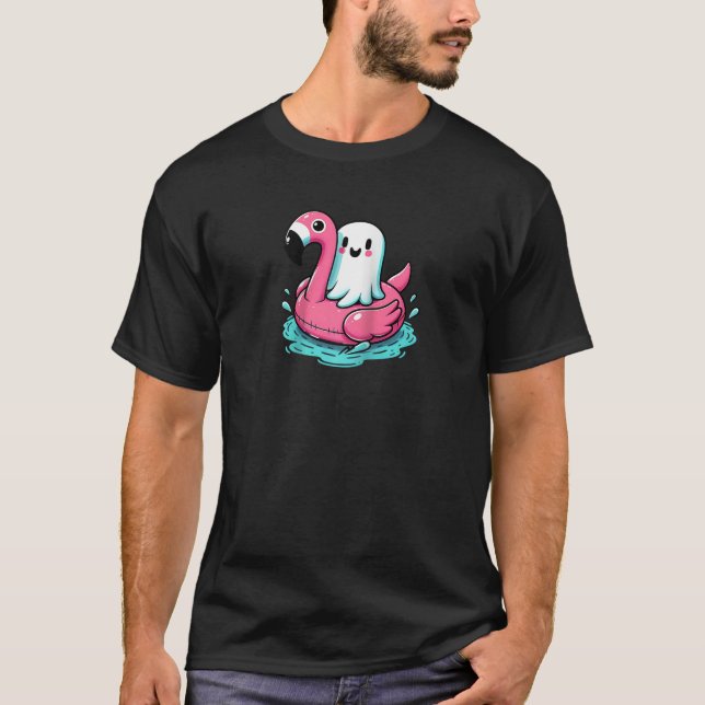 spooky flamingo spöket Bassäng Funny Spooky Summer T Shirt (Framsida)