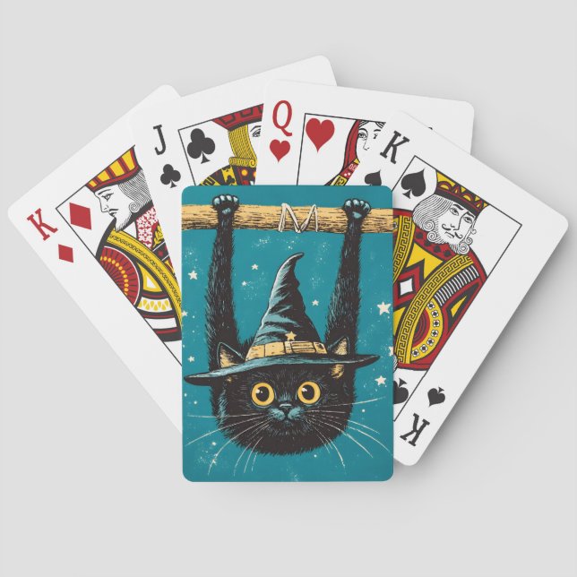 Spooky Flies Black Cat Witch Casinokort (Baksidan)