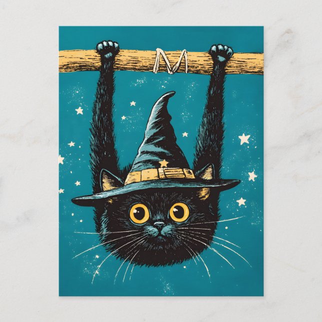 Spooky Flies Black Cat Witch Helg Vykort (Framsida)
