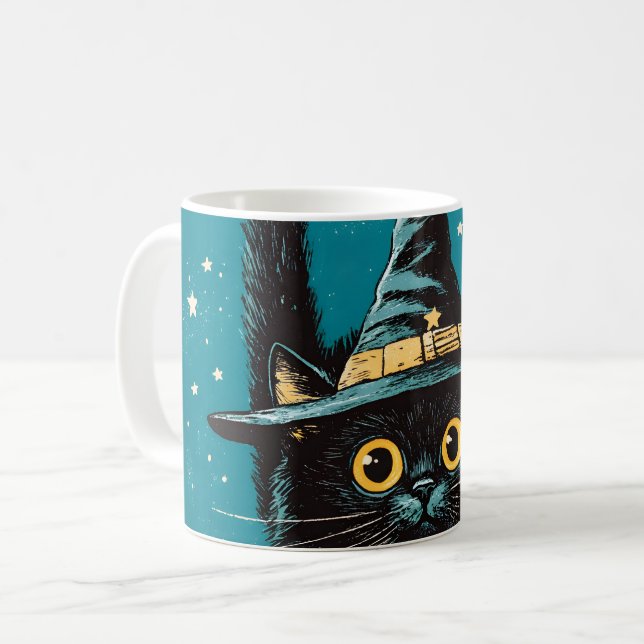 Spooky Flies Black Cat Witch Kaffemugg (Framsida vänster)