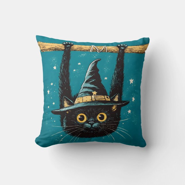 Spooky Flies Black Cat Witch Kudde (Framsida)