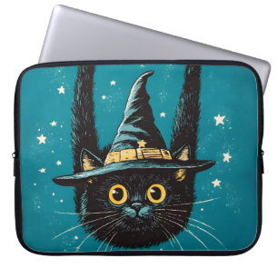 Spooky Flies Black Cat Witch Laptop Fodral