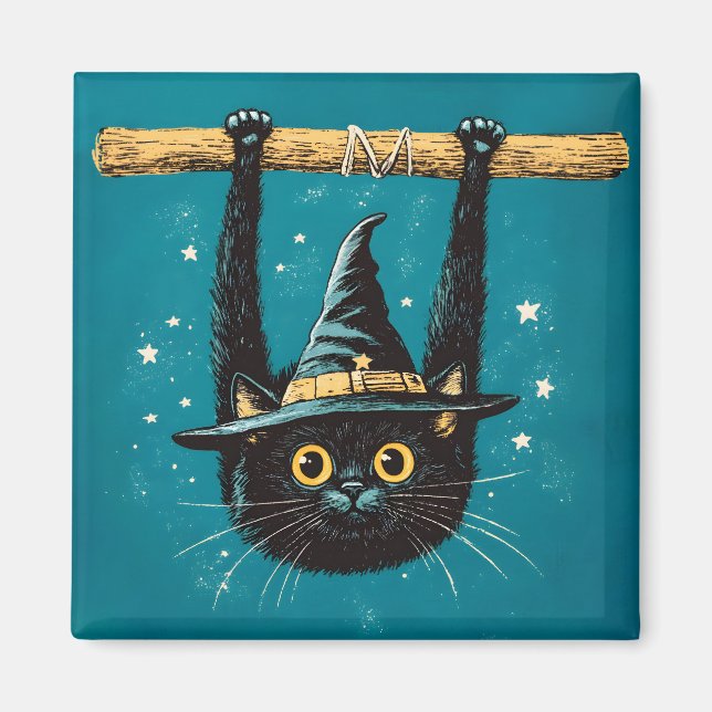 Spooky Flies Black Cat Witch Magnet (Framsidan)