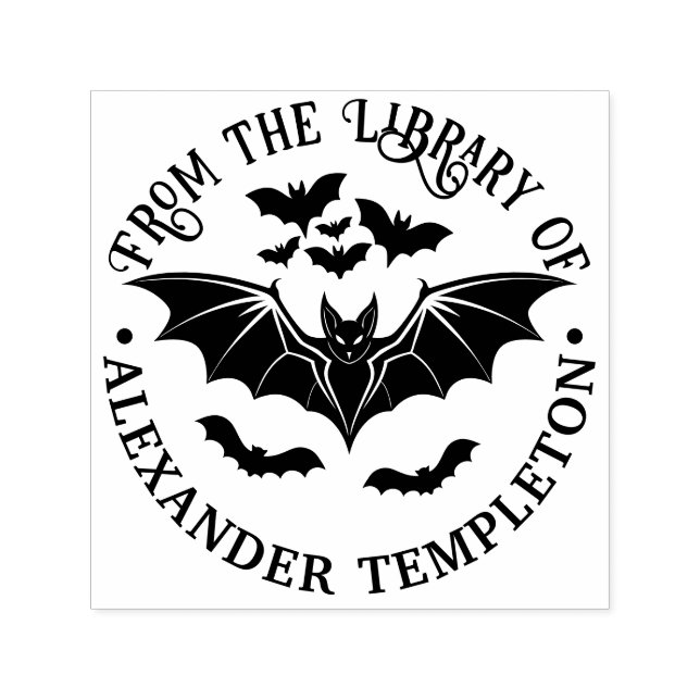 Spooky Flies Fladdermus Bibliotek Bok Namn Självfärgande Stämpel (Design)