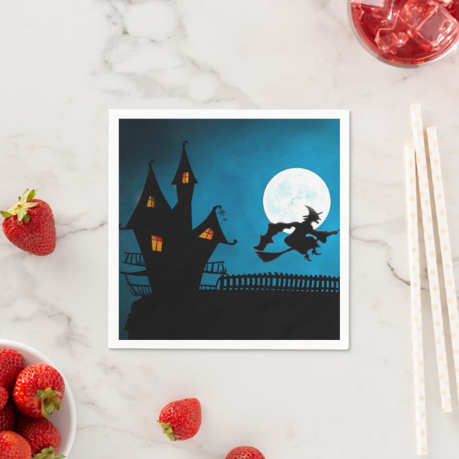 Spooky Flies Witch: Bold Black och Blue Halloween Pappersservett (Insitu)