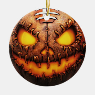 Spooky Football Pumpkin Ansikte Halloween Julgransprydnad Keramik