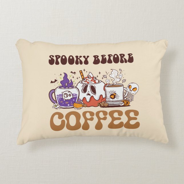 Spooky före kaffe prydnadskudde (Framsidan)