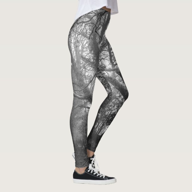 Spooky Forest Black and White Photography Leggings (Höger)