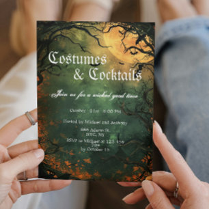 Spooky Forest Costumes and Cocktails Halloween Inbjudningar