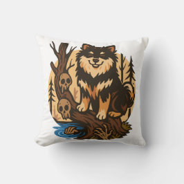 Spooky Forest Dog with Skulls Horror Art Kudde