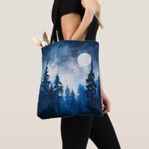 Spooky Forest Full Moon Blue and White Halloween Tygkasse
