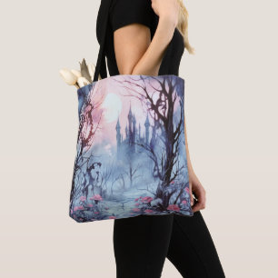Spooky Forest Full Moon Blue och Rosa Halloween Tygkasse