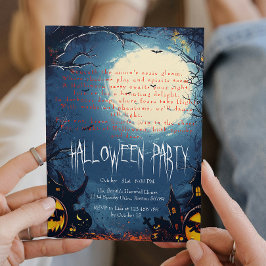 Spooky Forest och Pumpkins Blue Halloween Inbjudningar