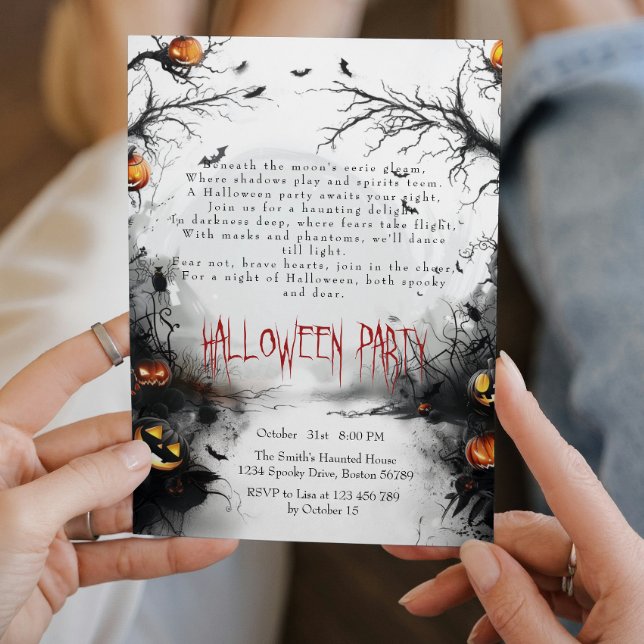 Spooky Forest och Pumpkins Dikt Halloween Inbjudningar (Skapare uppladdad)