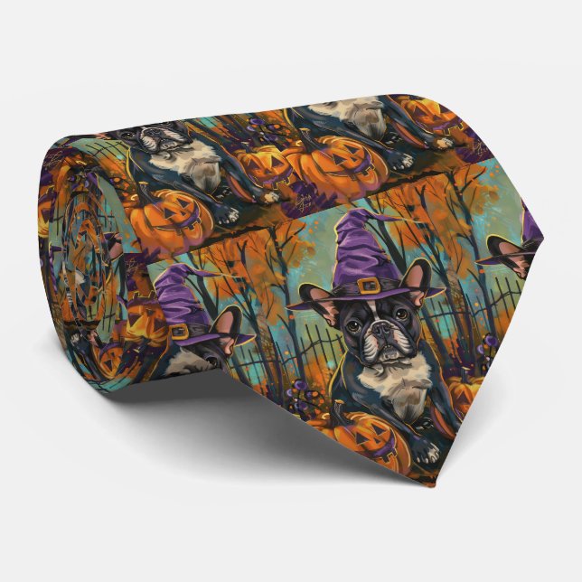 Spooky Fransk Bulldog Halloween Witch och Pumpkin Slips (Rullad)