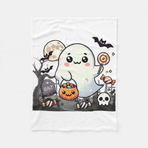 Spooky Friends Cute Halloween Ghost Pumpkin Måne Fleecefilt