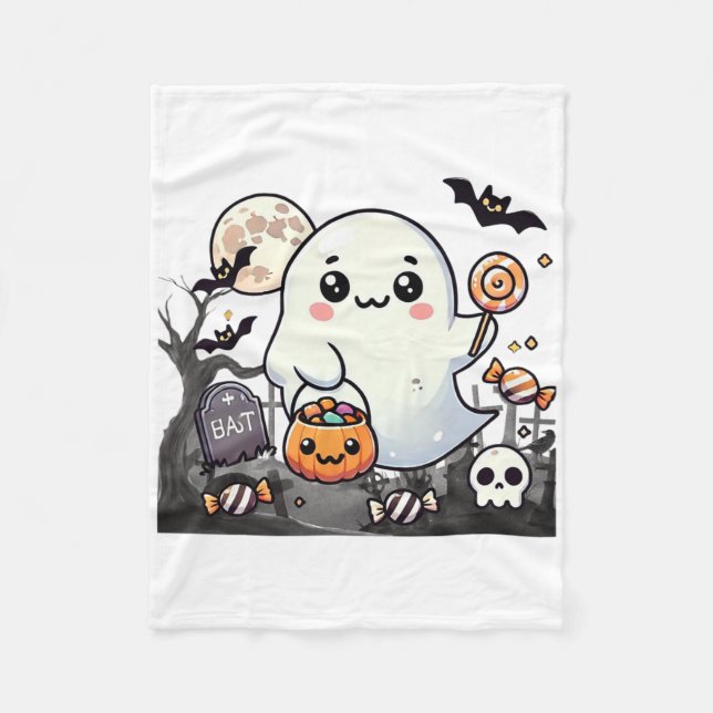 Spooky Friends Cute Halloween Ghost Pumpkin Måne Fleecefilt (Framsidan)