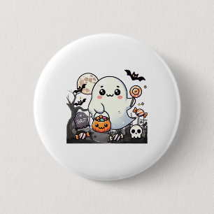 Spooky Friends Cute Halloween Ghost Pumpkin Måne Knapp